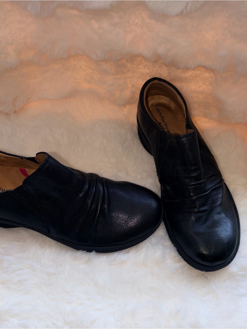 Comfortiva Black Slip-On Women's Loafers